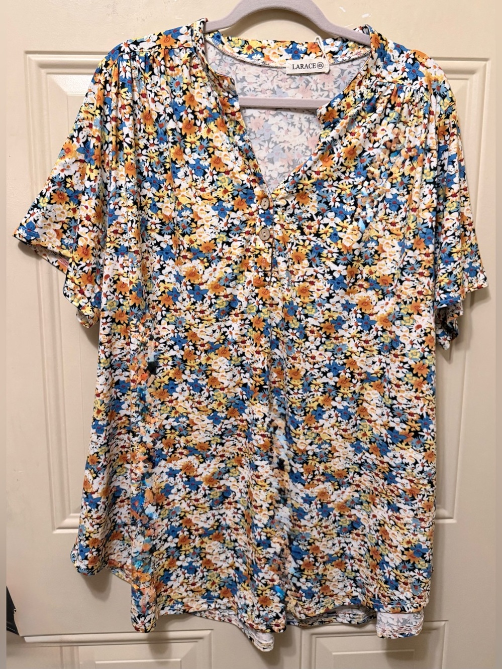 Larace Floral Print Short Sleeve Pullover Tunic Blouse Size 4X